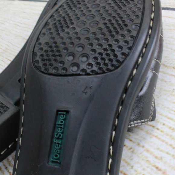 Josef Siebel Black Leather Strap Comfy Slide Low Block Heel Sandals US 10 - Picture 7 of 8